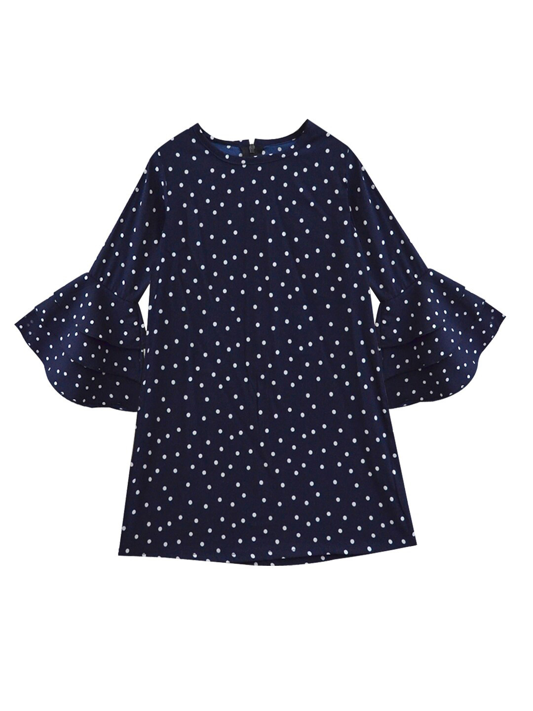 A T U N Girls Navy Blue Polka Dots Printed Polyester A-Line Dress