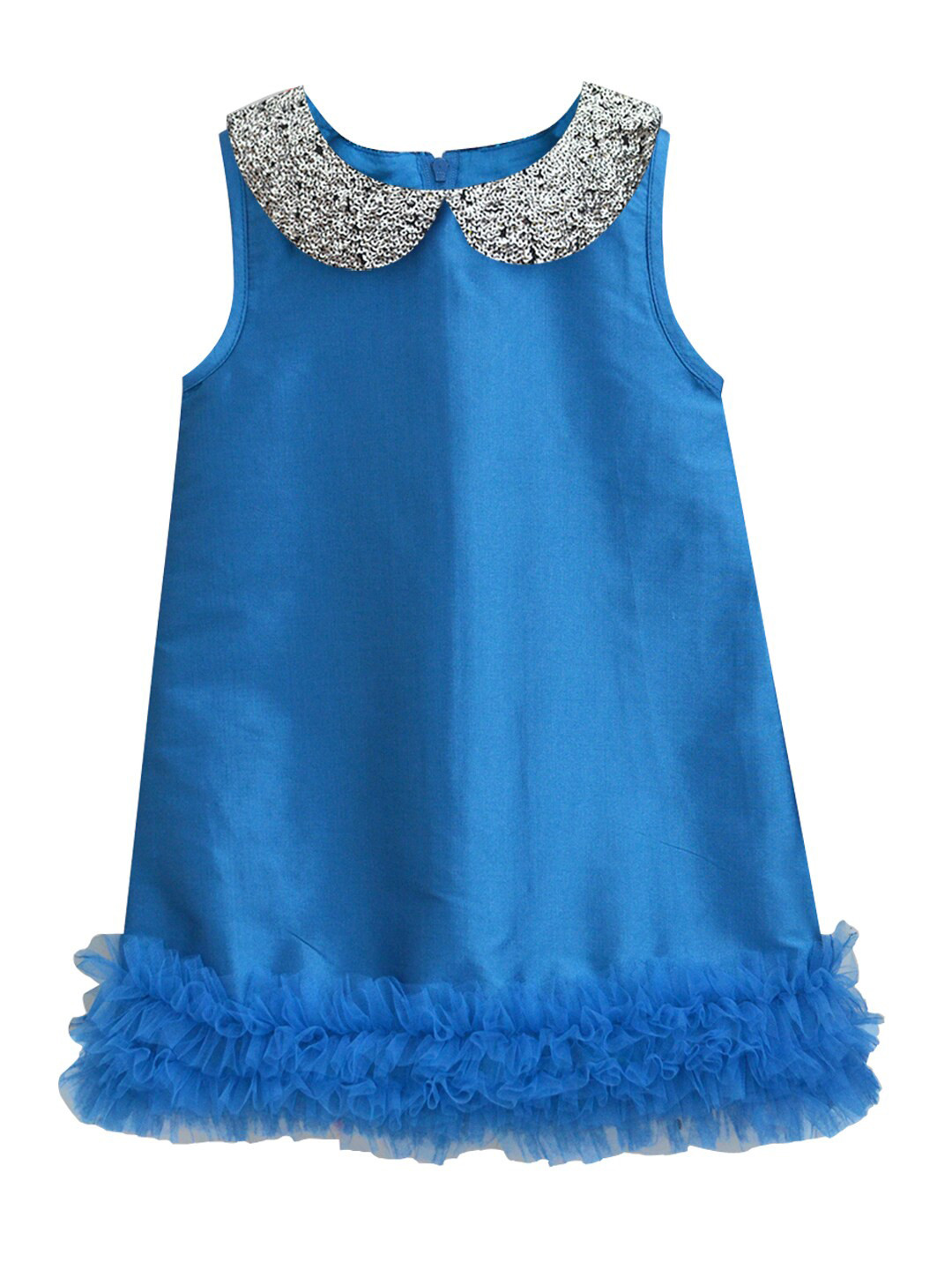 A T U N Girls Turquoise Blue Jewel Neck A-Line Dress