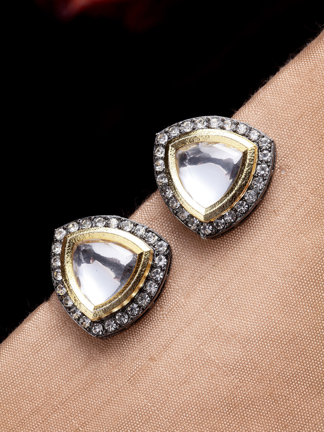 PANASH Women Gold-Toned & Silver-Toned Triangular Studs Earrings