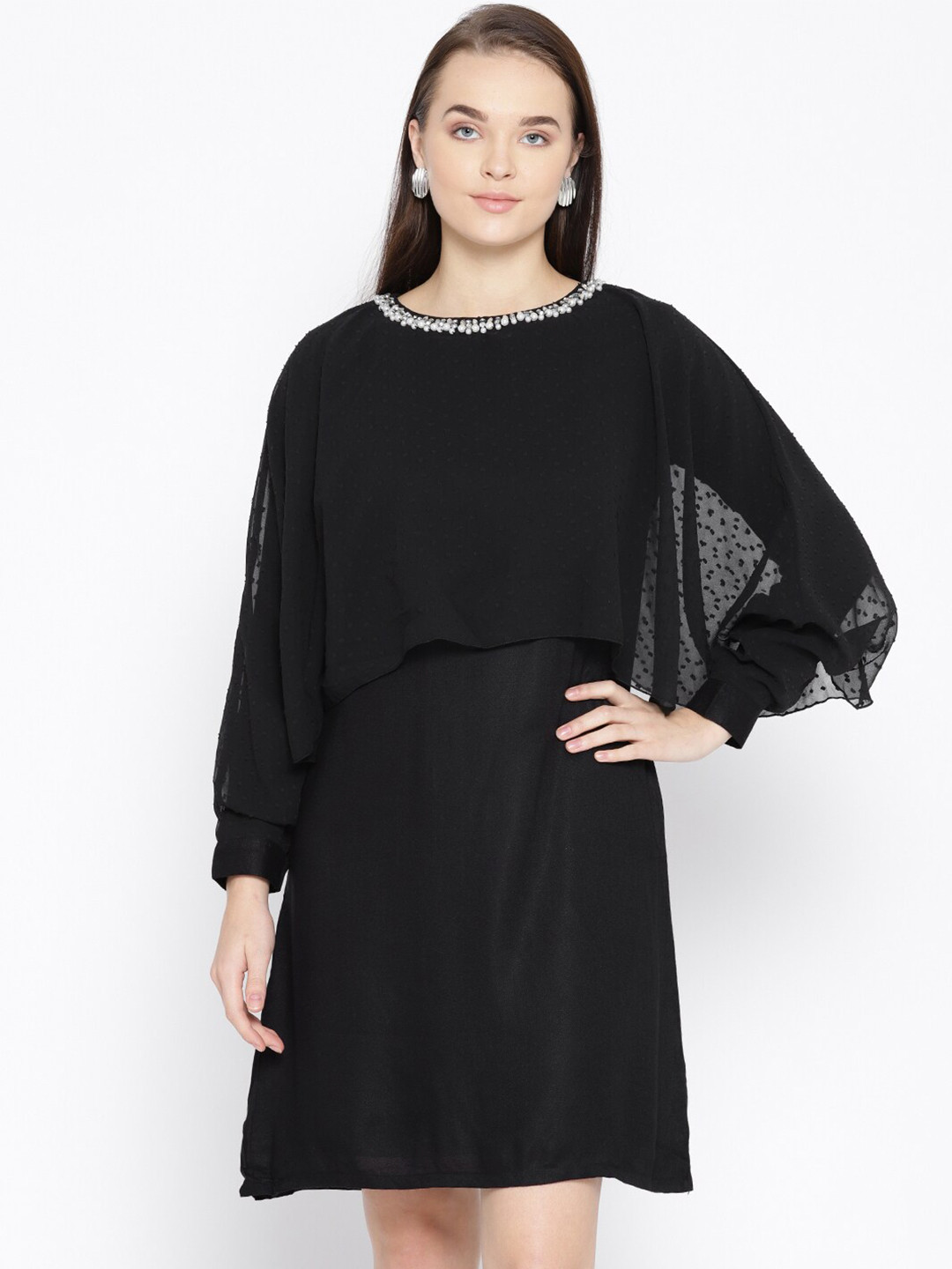 Be Indi Black Layered A-Line Dress