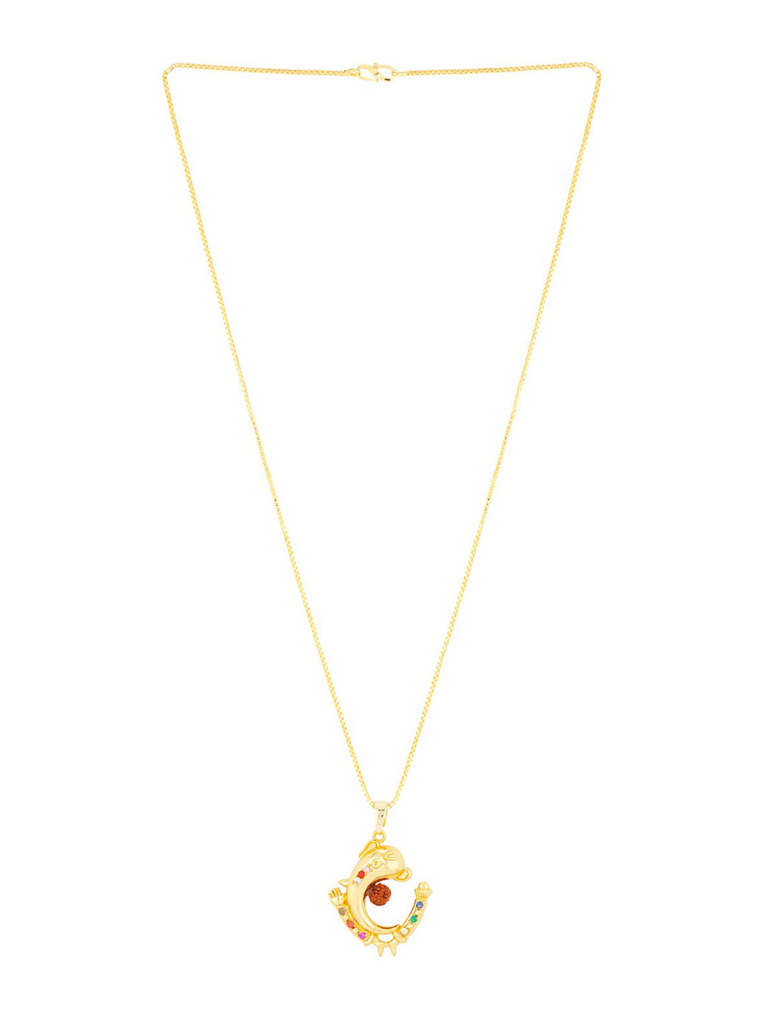 Dare by Voylla Men Gold-plated & Gold-Toned Kailasha Crescent Pendant With Chain