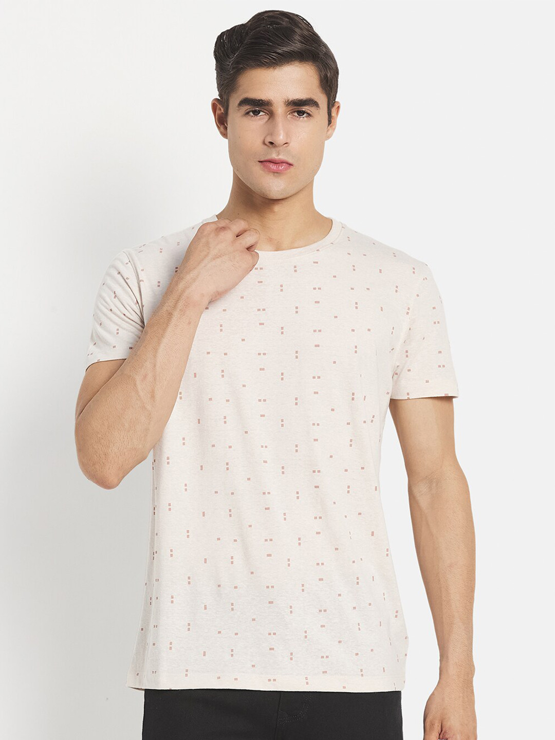 Octave Men Cream-Coloured Typography Printed Cotton T-shirt