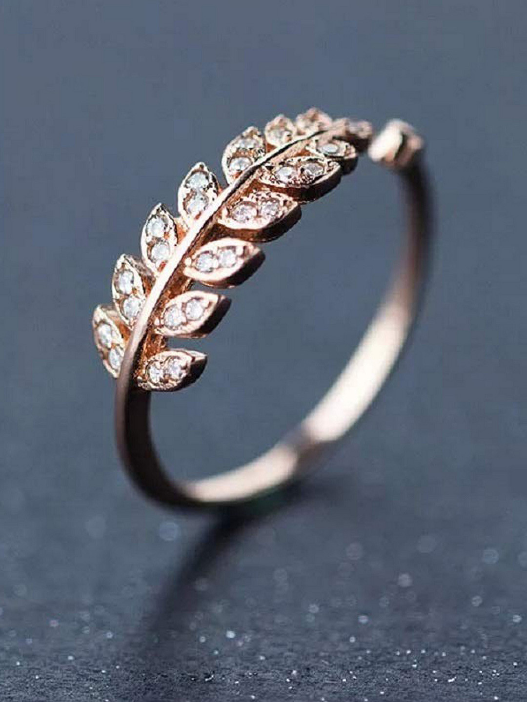UNIVERSITY TRENDZ Set of 2 Rose Gold-Plated White CZ-Studded Adjustable Finger Rings