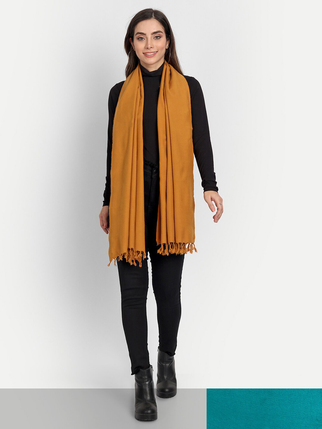 Alavya Women Pack Of 2 Blue & Mustard Winter Stoles