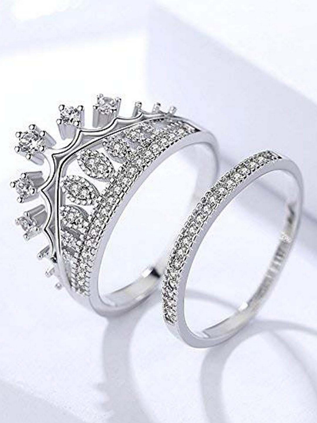 UNIVERSITY TRENDZ Women Silver Plated  Cubic Zirconia Metal Queen Crown Pattern Ring