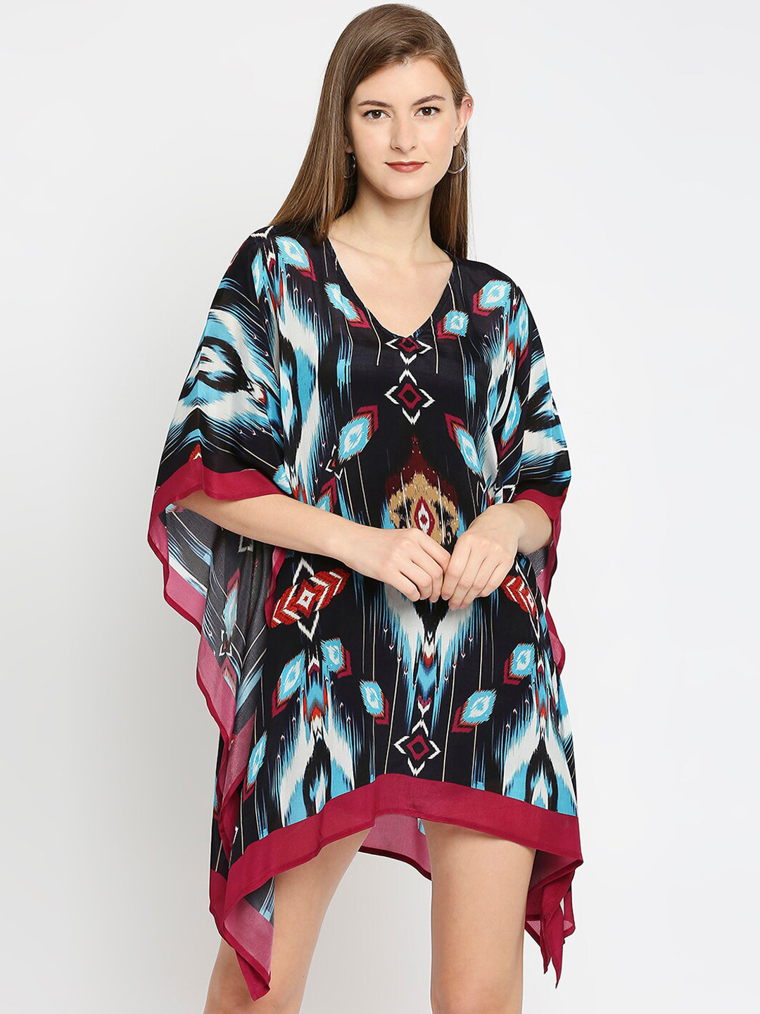 Cloth Haus India Women Blue & Black Printed Short Kaftan