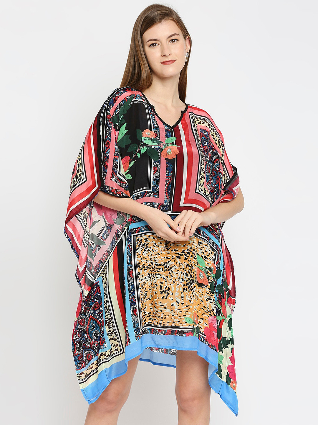 Cloth Haus India Women Multicoloured Printed Flared Sleeves Short Kaftan