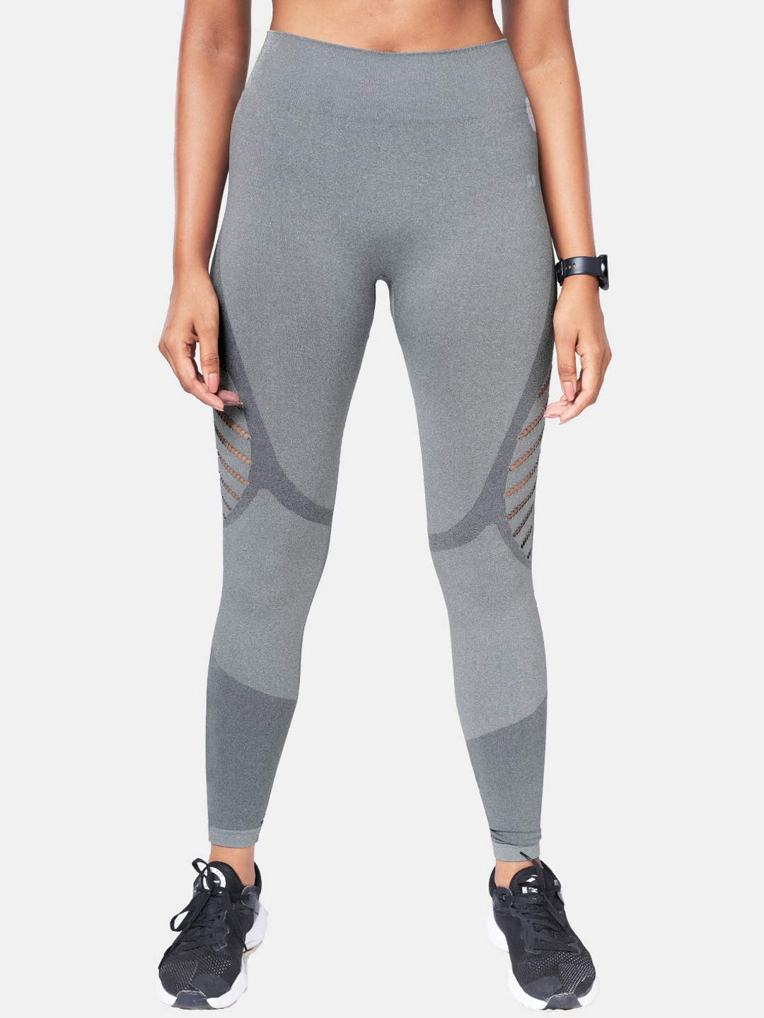 The Souled Store Women Grey Tss Active Semi Sheer Running Tights