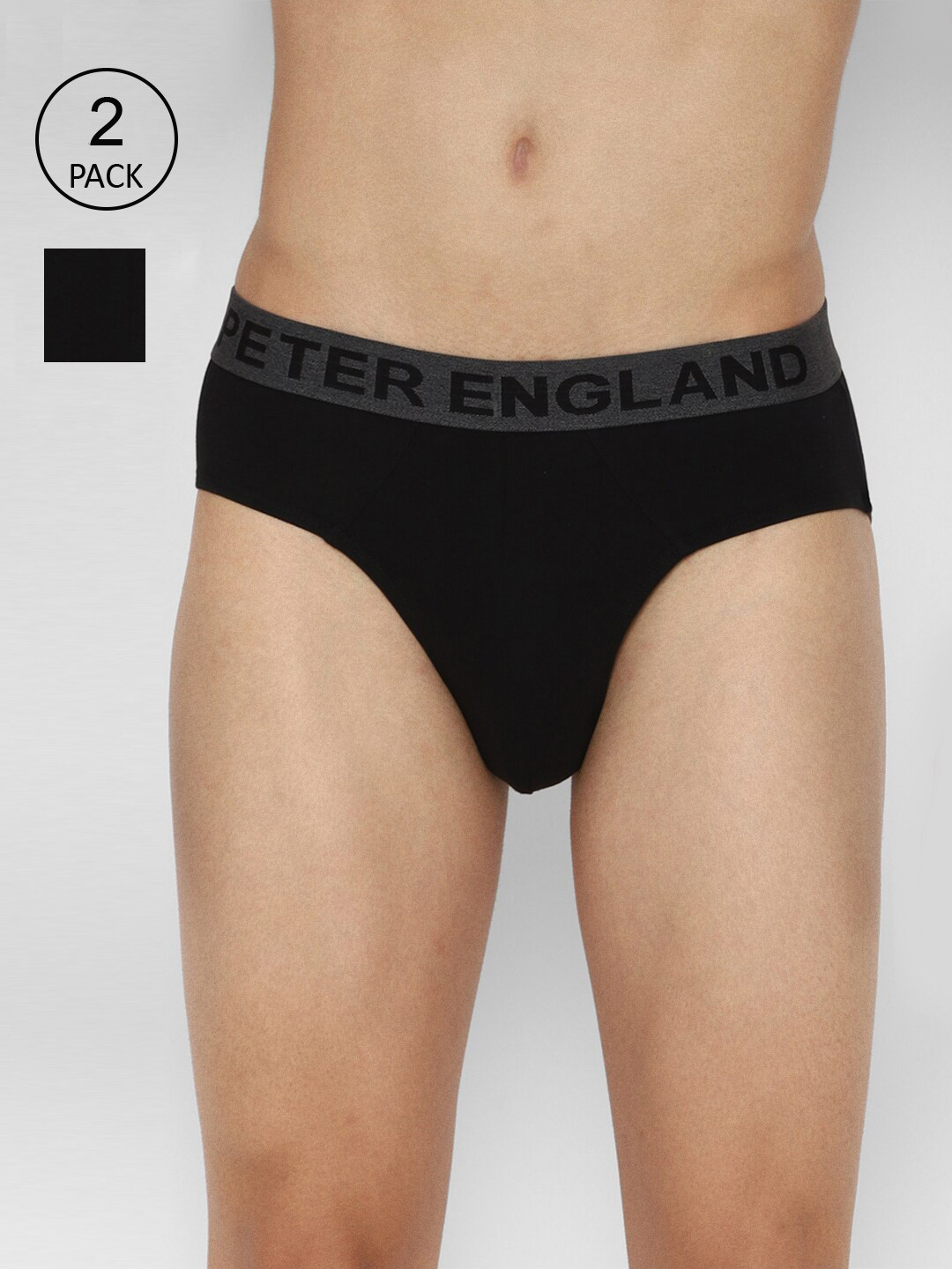 Peter England Men Black Solid Pack of 2 Cotton Briefs PEBFMRGBQ54369-Black
