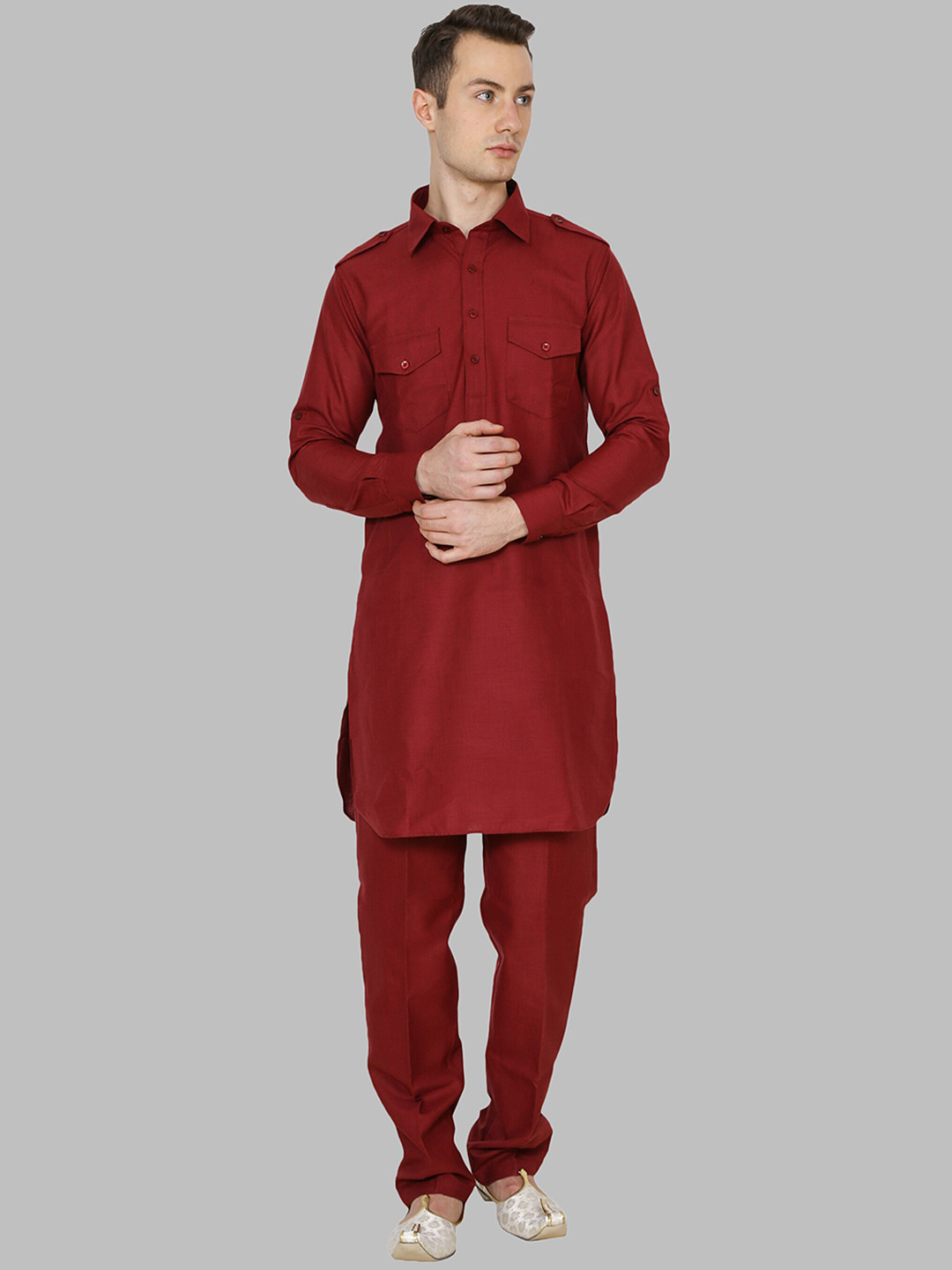ROYAL KURTA Men Maroon Pathani Kurta with Salwar