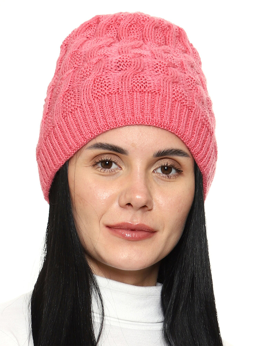 Gajraj Pink Cable Knit Winter Woolen Beanie