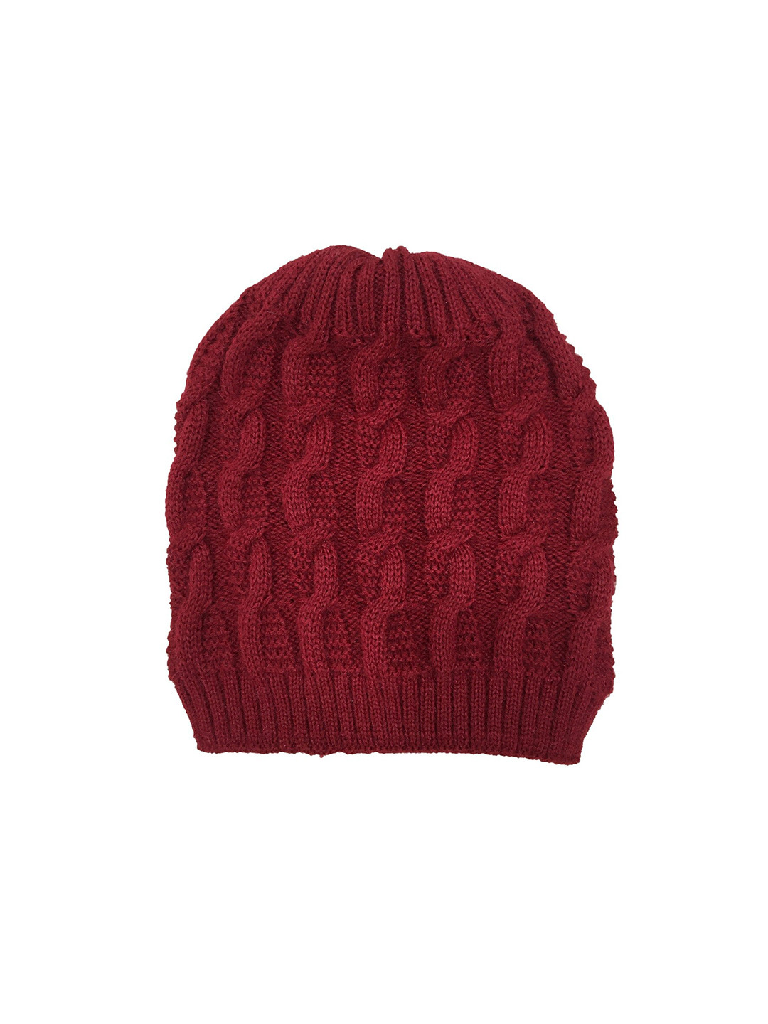 Gajraj Unisex Red Cable Knit Winter Acrylic Beanie