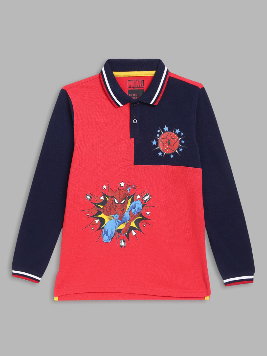 Blue Giraffe Boys Red & Blue Spider-Man Printed Polo Collar  Cotton T-shirt