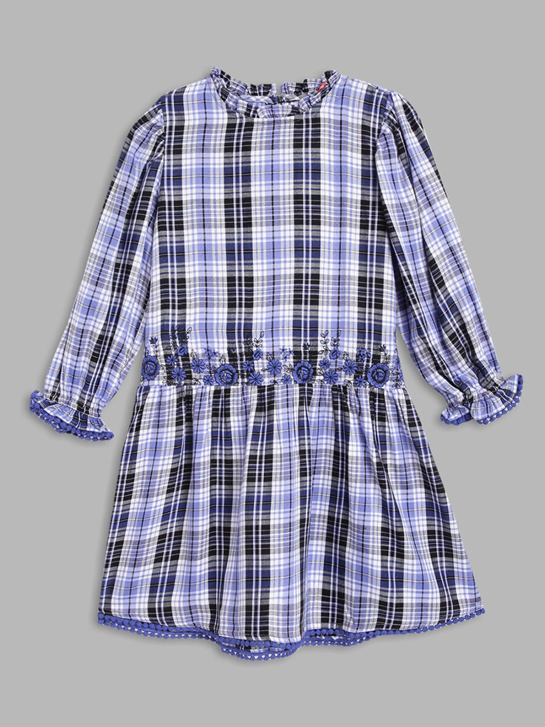 Blue Giraffe Girls Blue & White Checked Dress