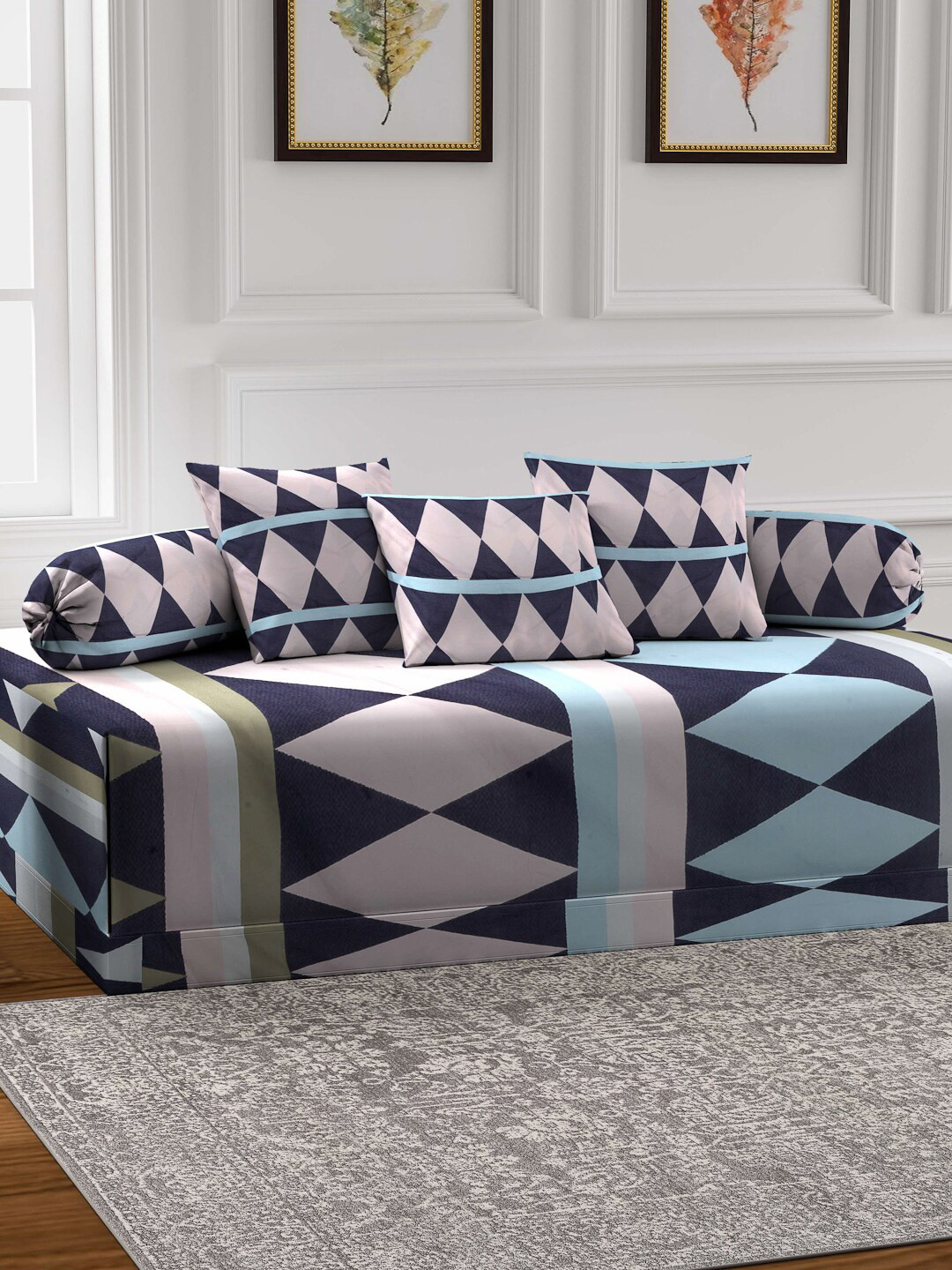 Arrabi Multicolored Set of 6 Printed Diwan Set