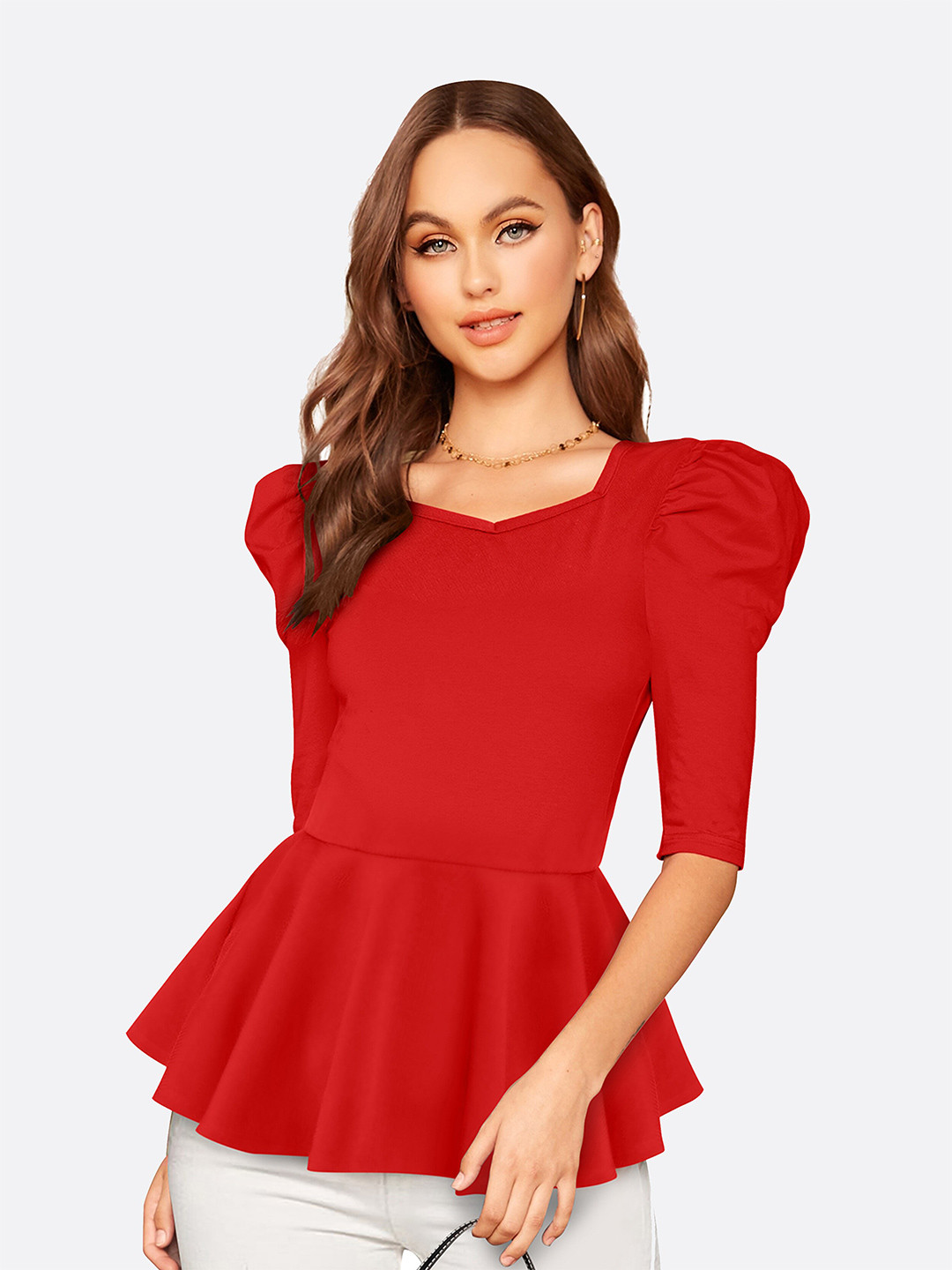 LONDON BELLY Women Red Peplum Top