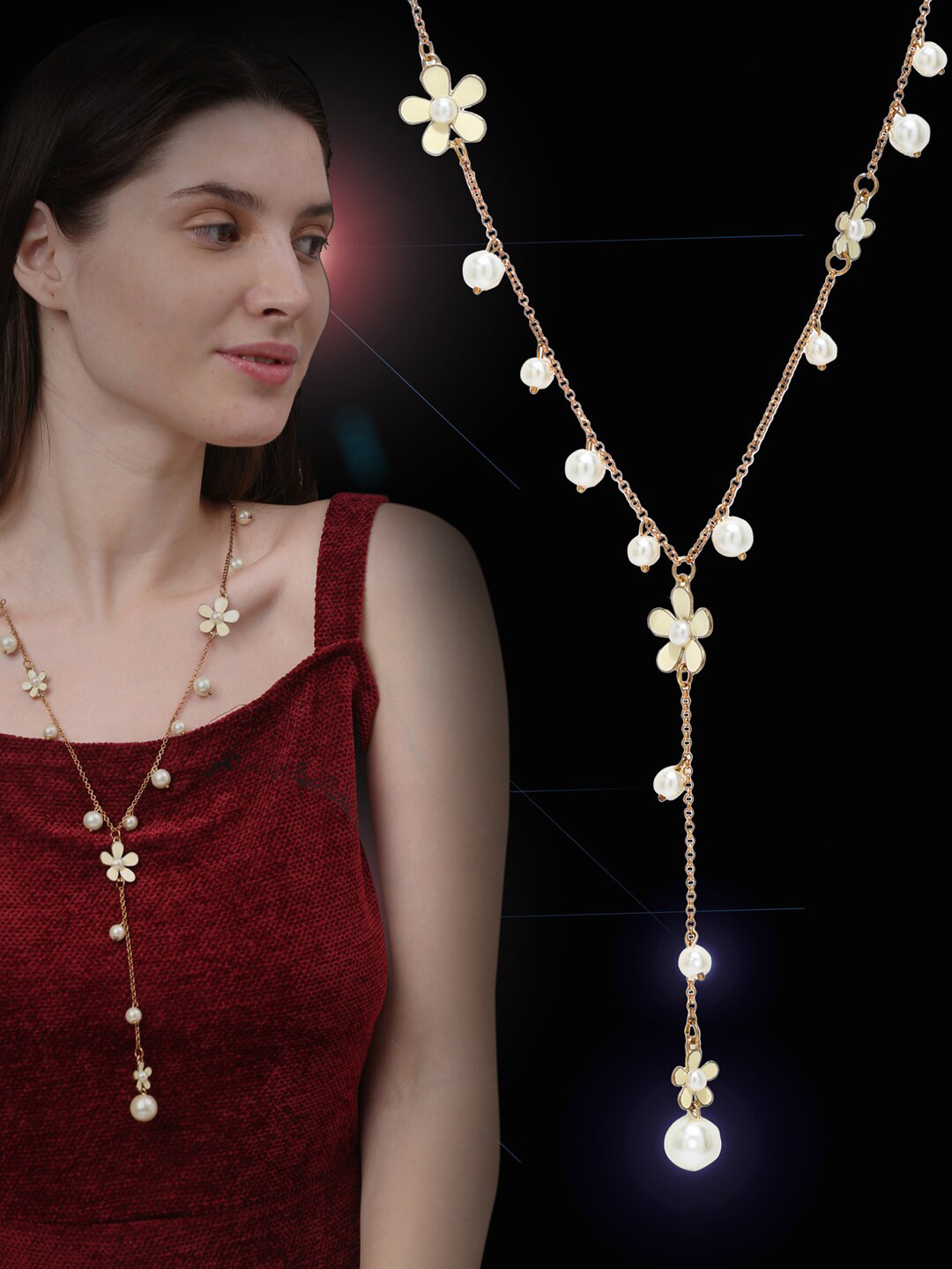 Shining Diva Fashion Rose Gold & White Rose Gold-Plated Antique Necklace