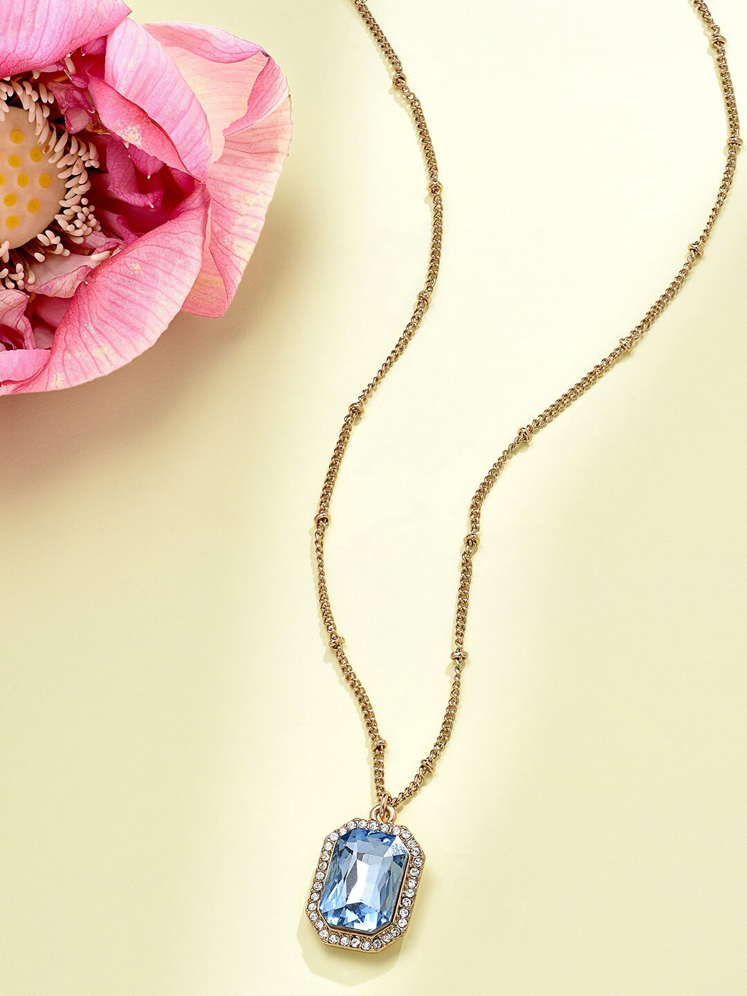 AMI Women Gold-Plated & Blue Rhinestone & Austrian Diamonds  Pendant Chain