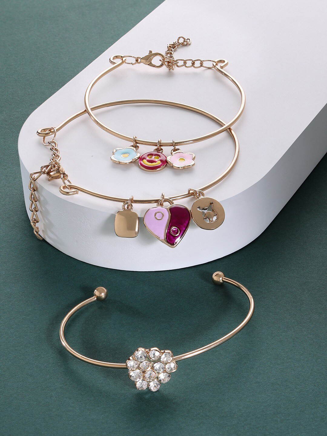 AMI Women Set of 3 Gold-Toned & Pink Gold-Plated Bangle-Style Bracelet