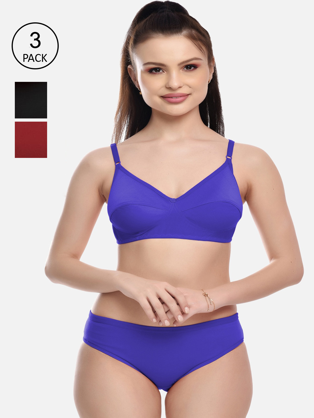 FIMS Women Pack of 3 Solid Cotton Lingerie Set MTR_Match_Bruno