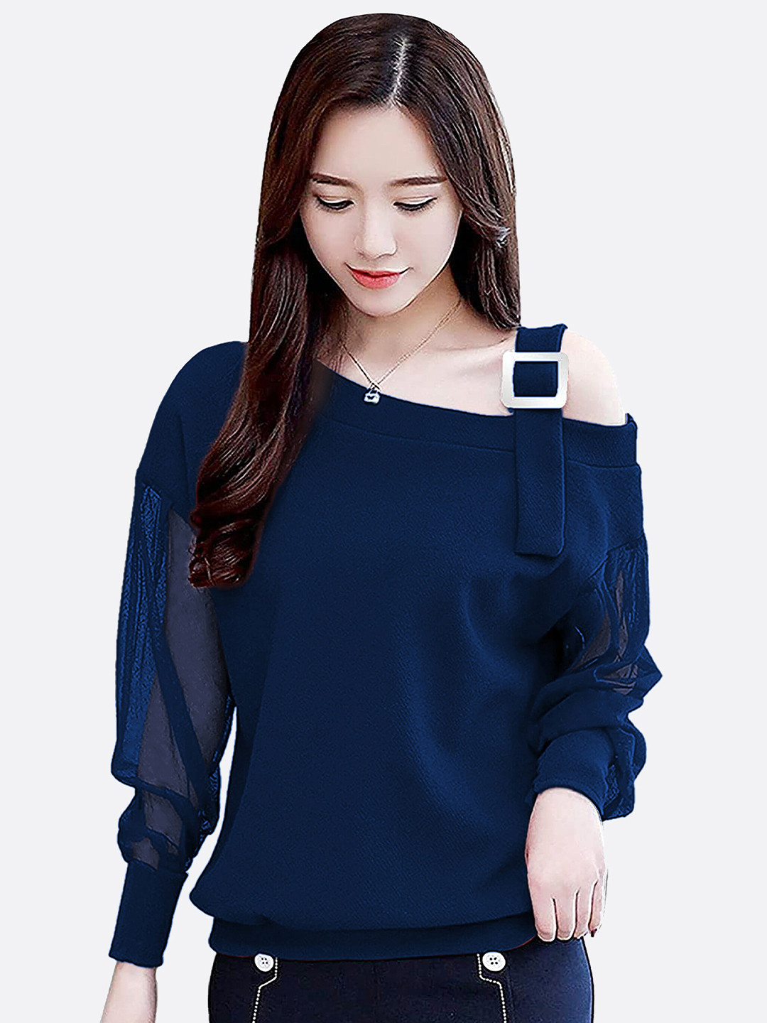LONDON BELLY Navy Blue One Shoulder Top