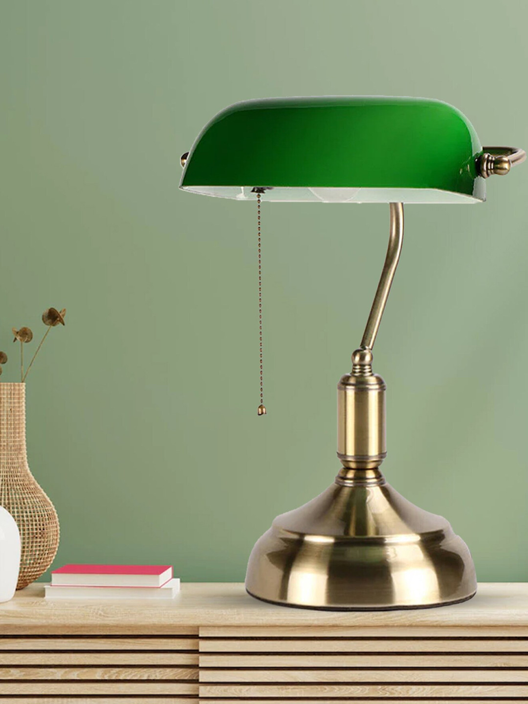 SHREE KALA HOME DECOR Green & Gold-Toned Solid Table Lamp