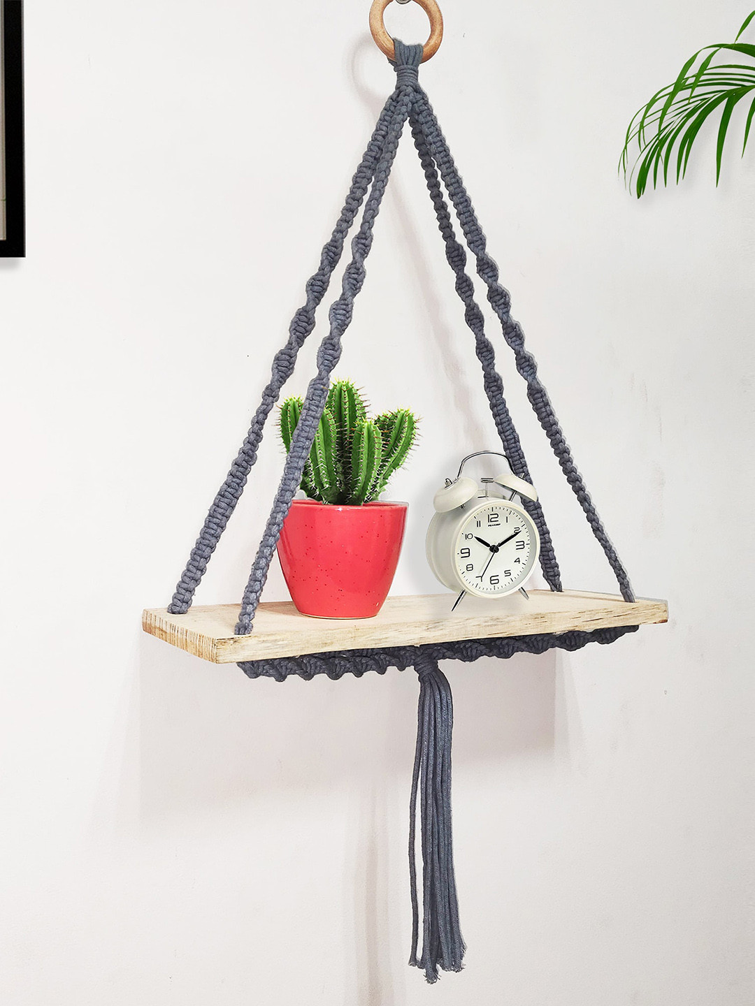 Homesake Grey Triangle Macrame Wall Hanging Shelf
