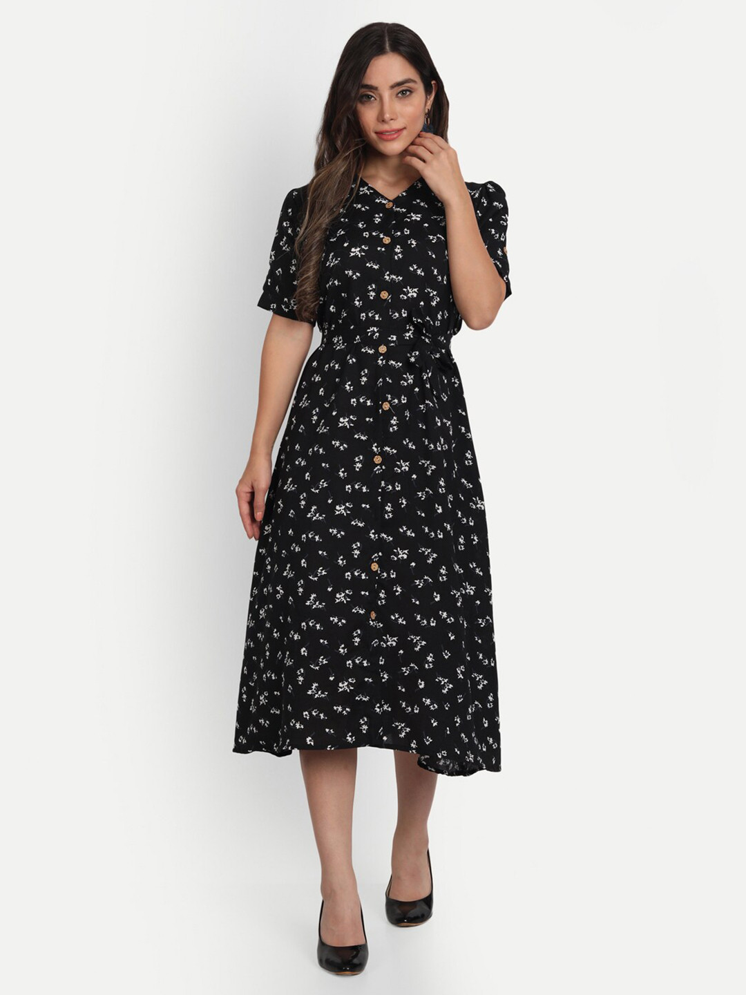GUFRINA Black digital printed dress Floral Printed Midi Dress