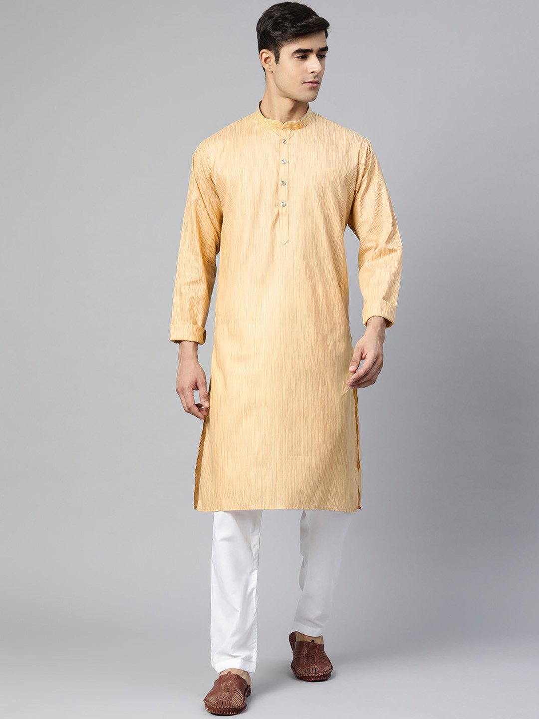 MANQ Men Beige Straight Kurta