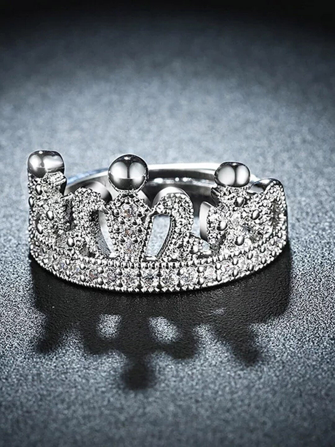 UNIVERSITY TRENDZ Women Silver-Plated CZ Queen Crown Stainless Steel Ring