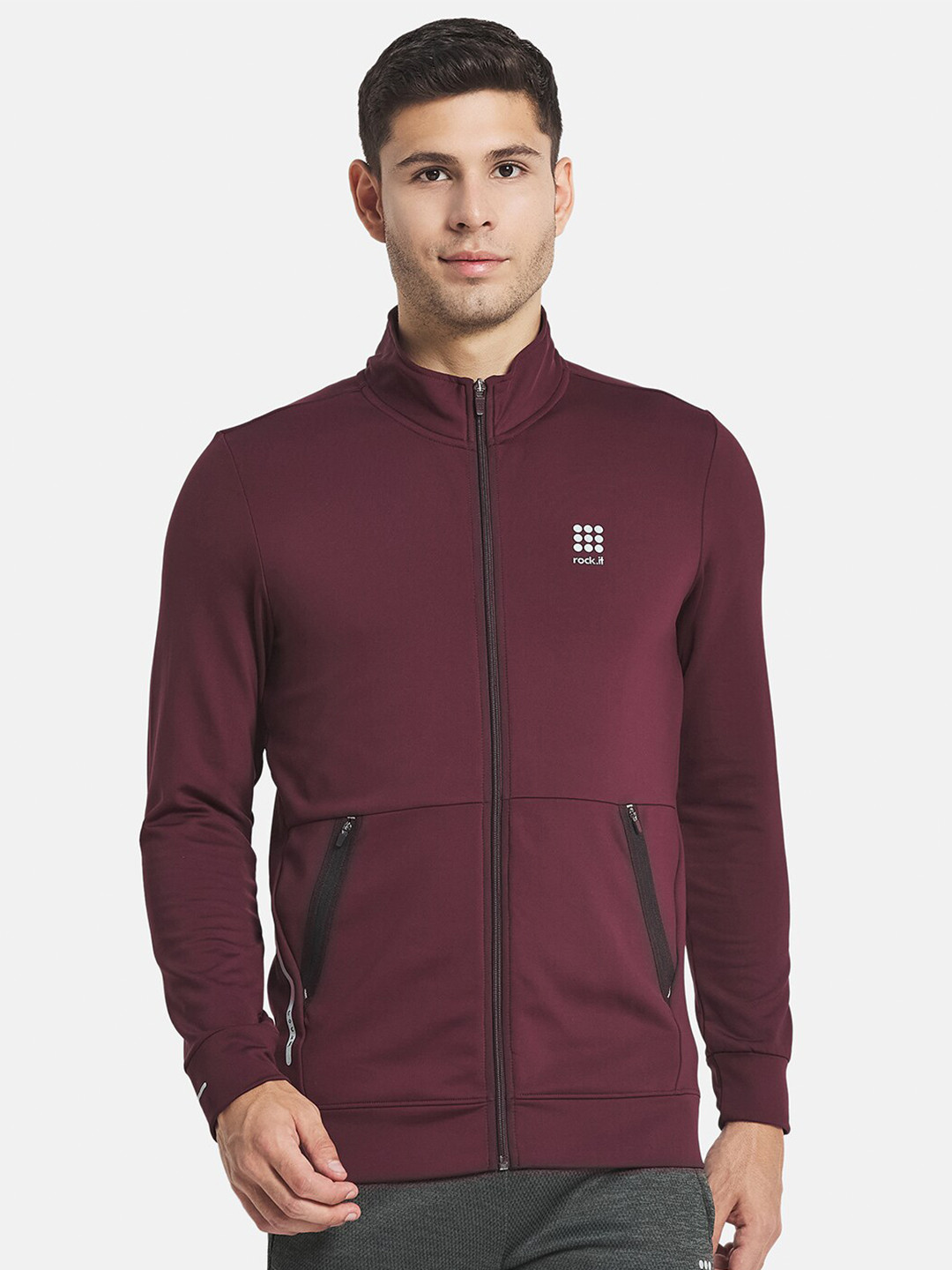 rock.it Men Maroon Solid Sweatshirt