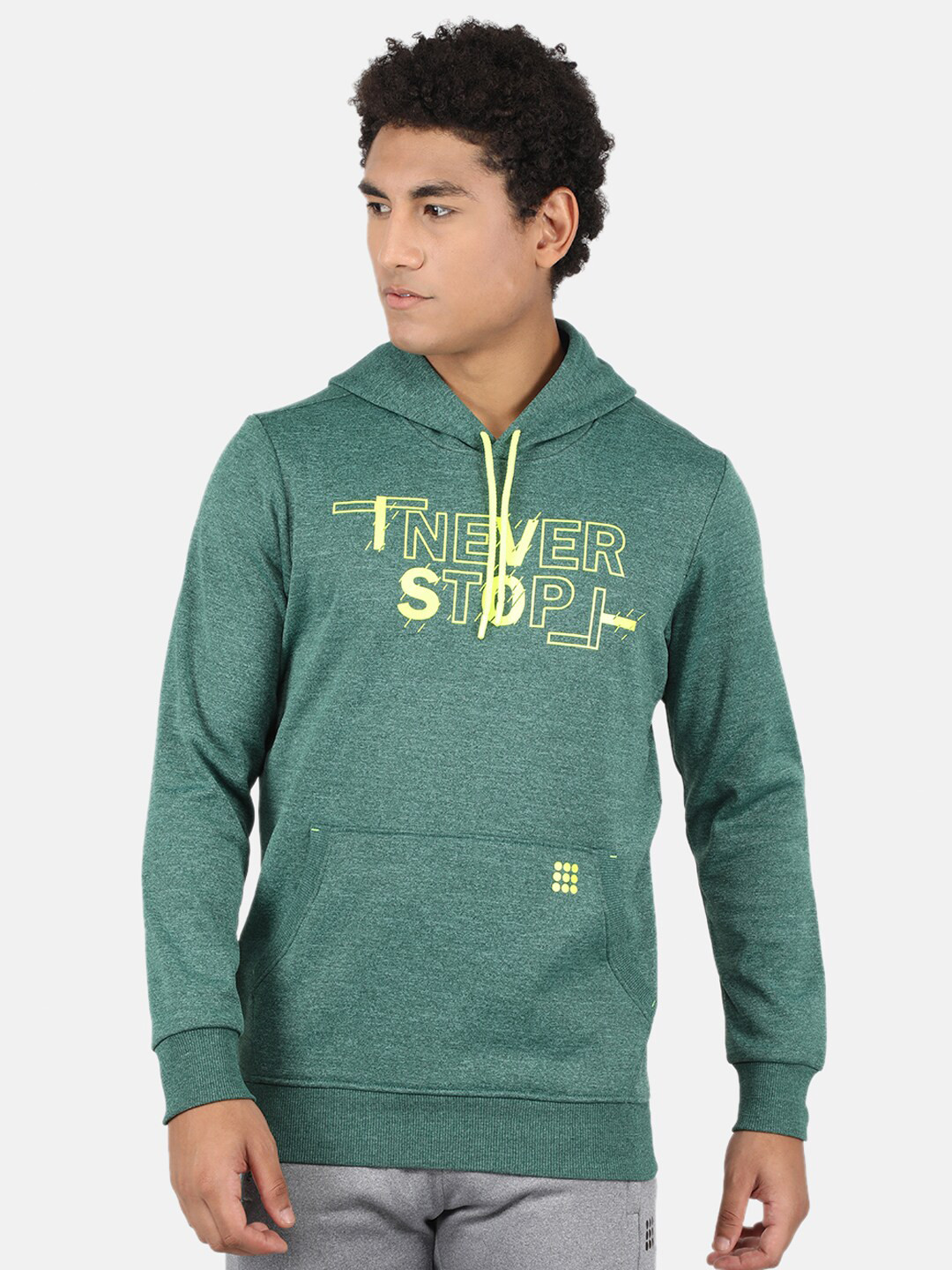 rock it Men Green Printed Hooded Sweatshirt