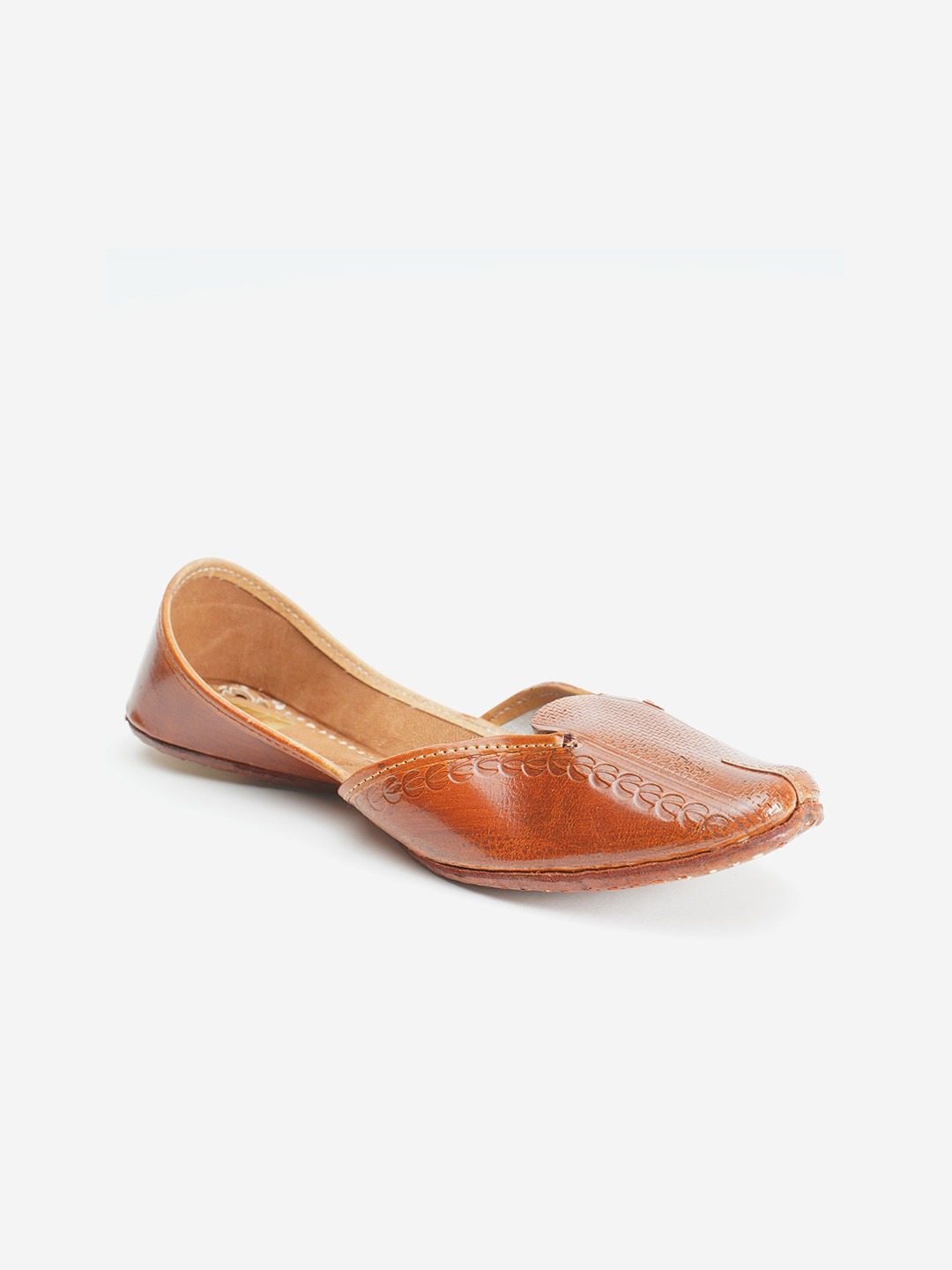 Ta Chic Women Brown Textured Ethnic Mojaris Flats