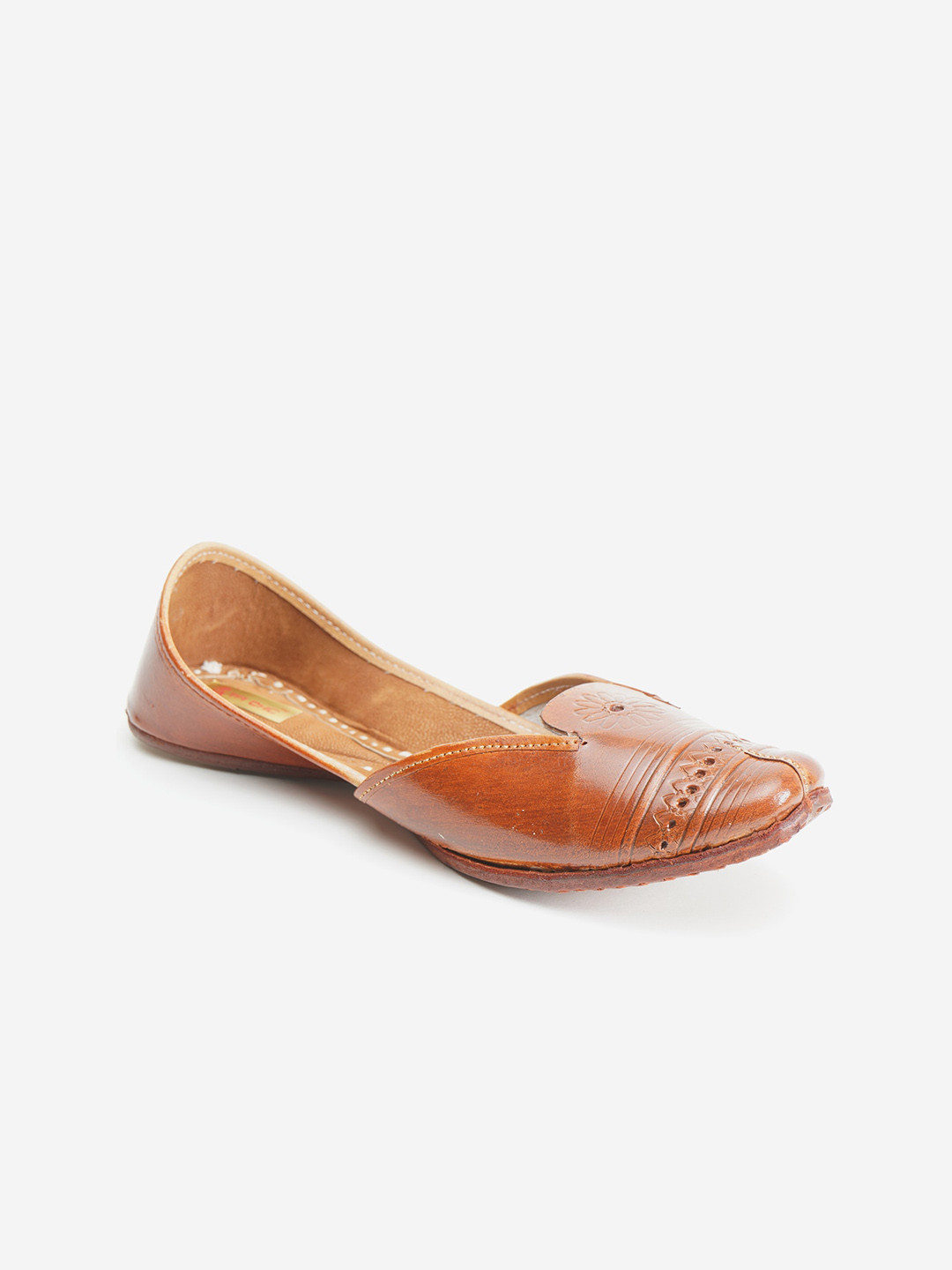 Ta Chic Women Brown Textured Ethnic Mojaris Flats