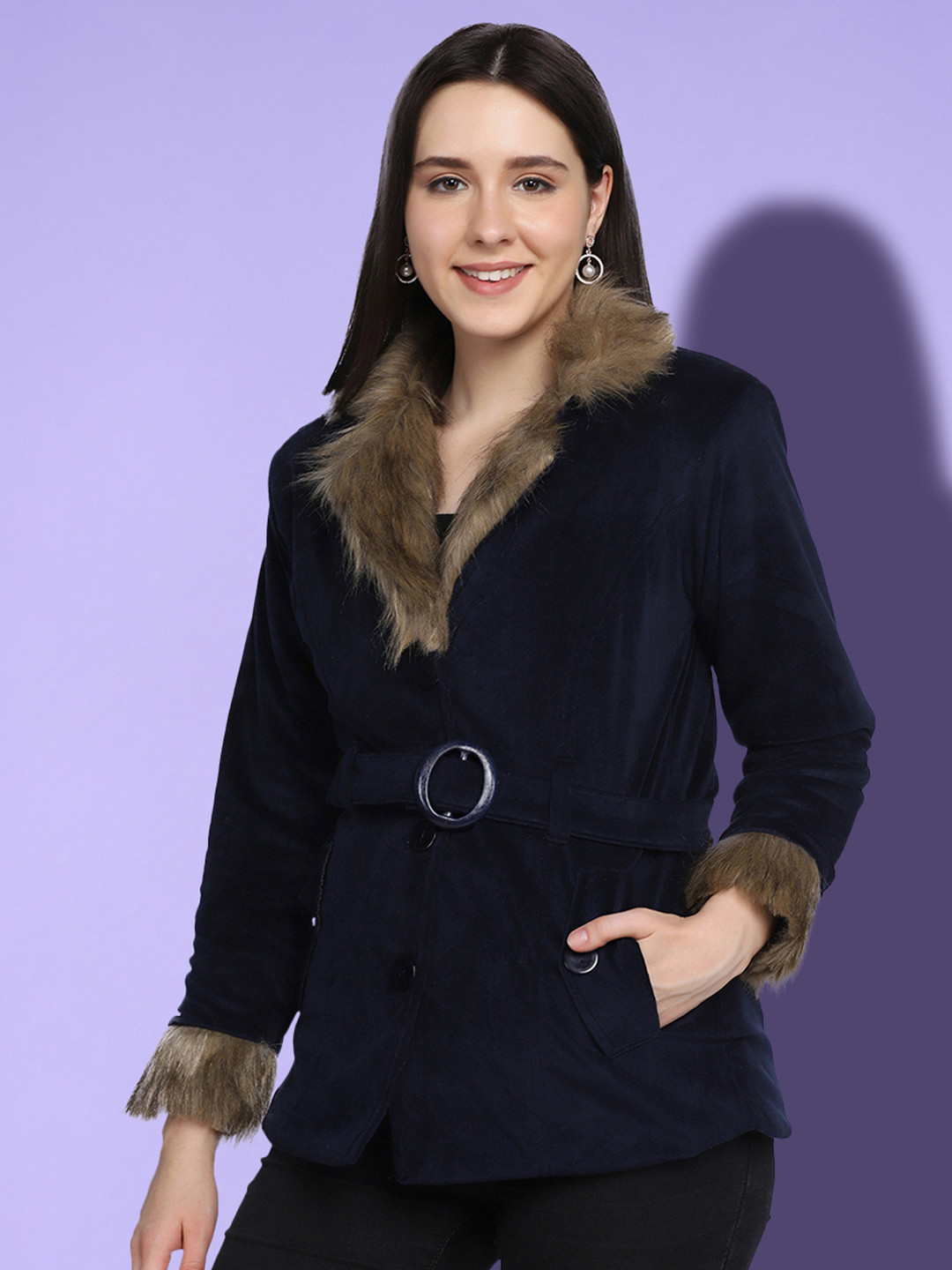 BUY NEW TREND Women Navy Blue Lightweight Parka Jacket