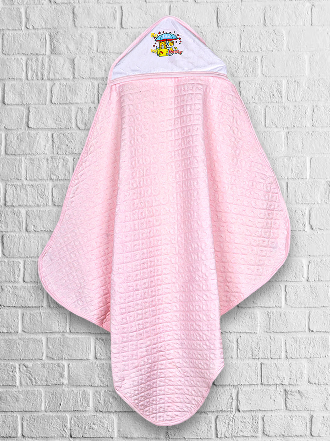 Moms Home Hooded Self Design Organic Cotton 300GSM Super Soft Baby Thin Bath Towel-30x30In