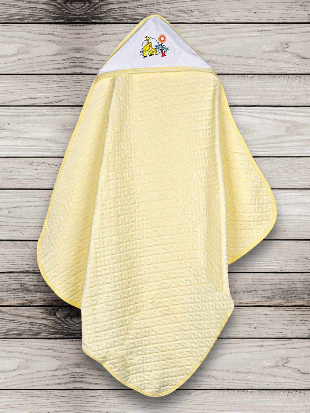 Moms Home Hooded Self Design Organic Cotton 300GSM Super Soft Baby Thin Bath Towel-30x30In