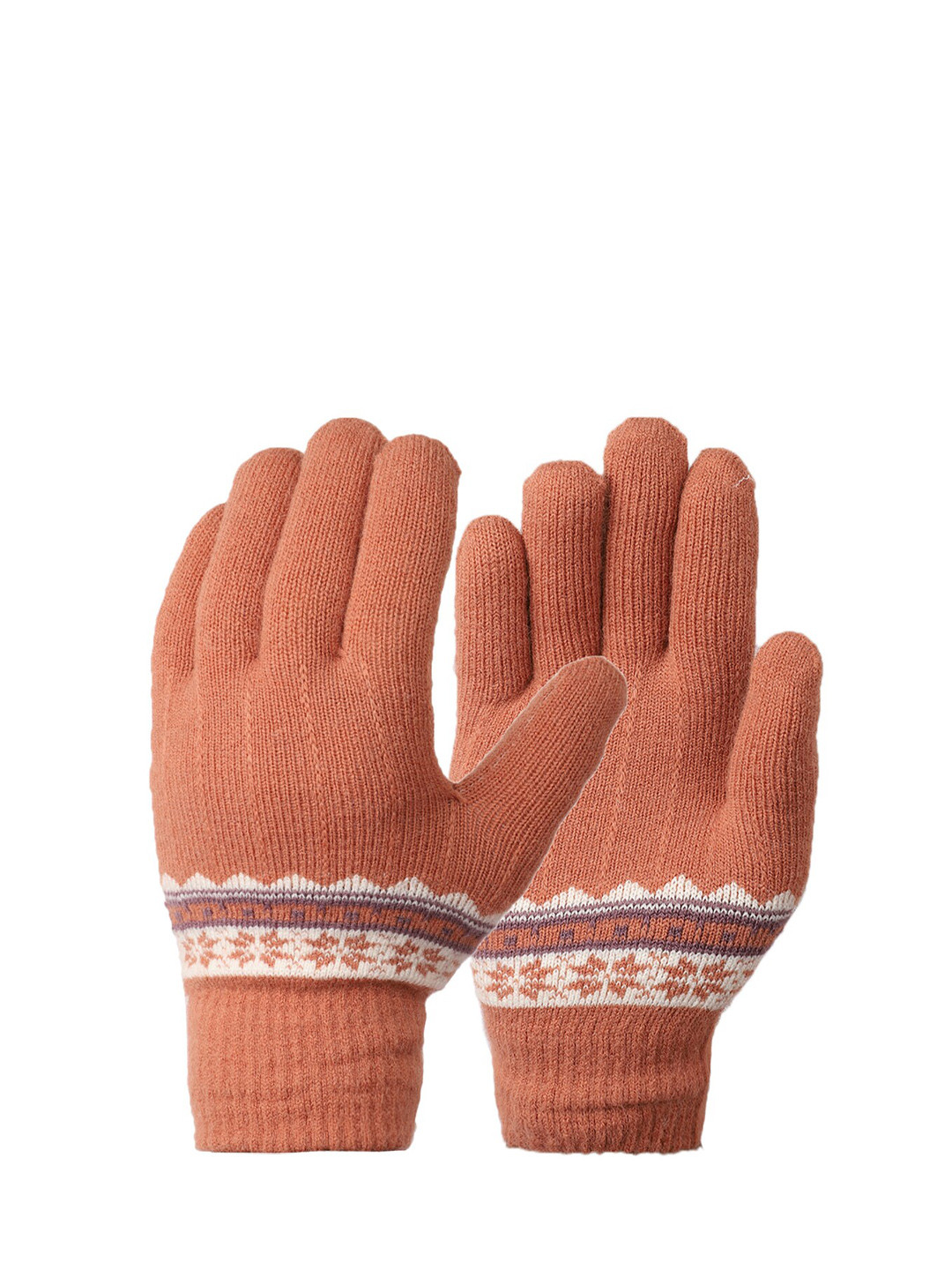 ELLIS Women Orange & White Textured Hand Gloves