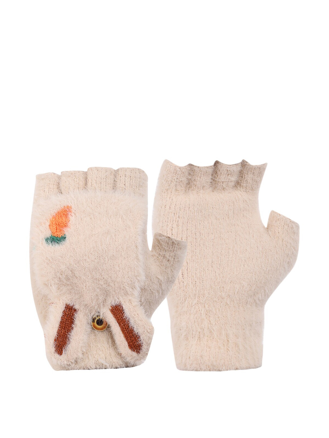 ELLIS Cream-Coloured Patterned Acrylic Winter Hand Gloves