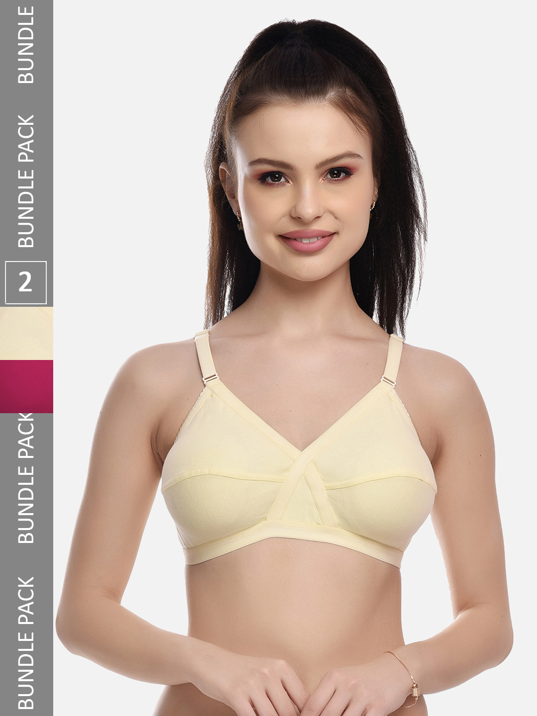 FIMS Beige & Pink Pack of 2 Cotton Blend Everyday Non-Padded Bra MTR_Cross_Bra_BeigePink_B