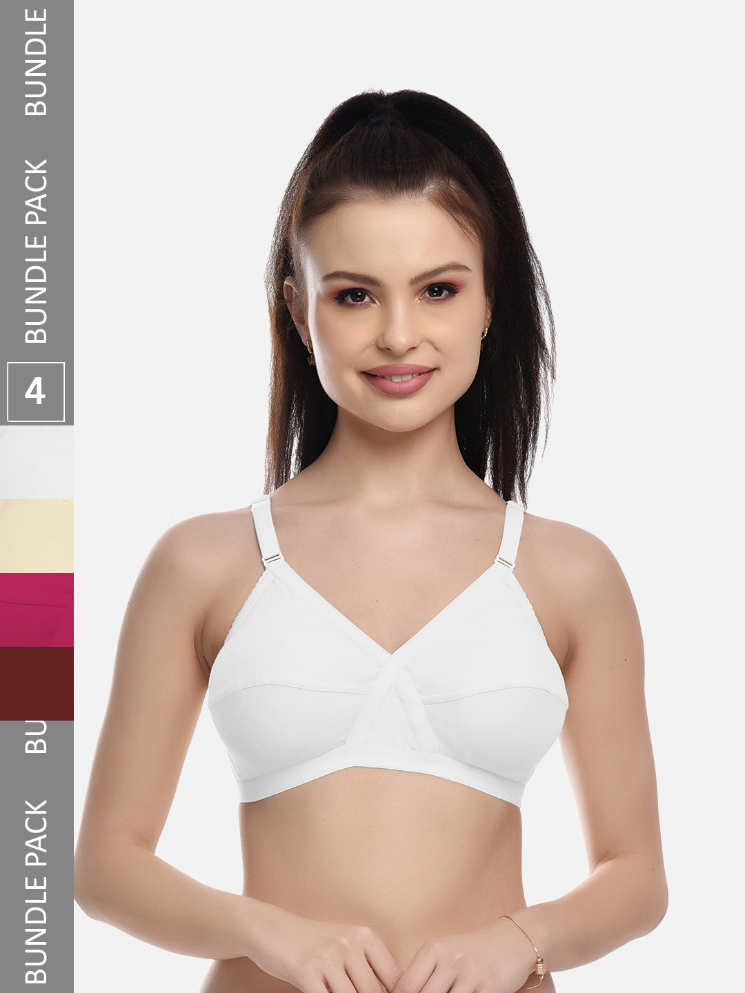 FIMS Black & Maroon Pack of 4 Cotton Blend Non-Padded Bras MTR_Cross_Bra_