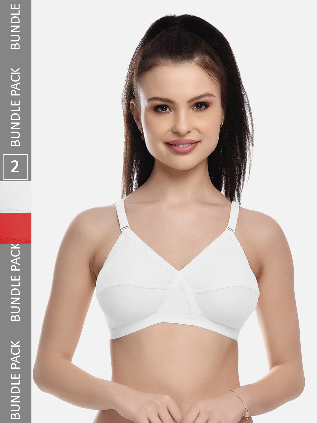 FIMS White & Red Pack of 2 Cotton Blend Non-Padded Bras MTR_Cross_Bra_WhiteRed_B