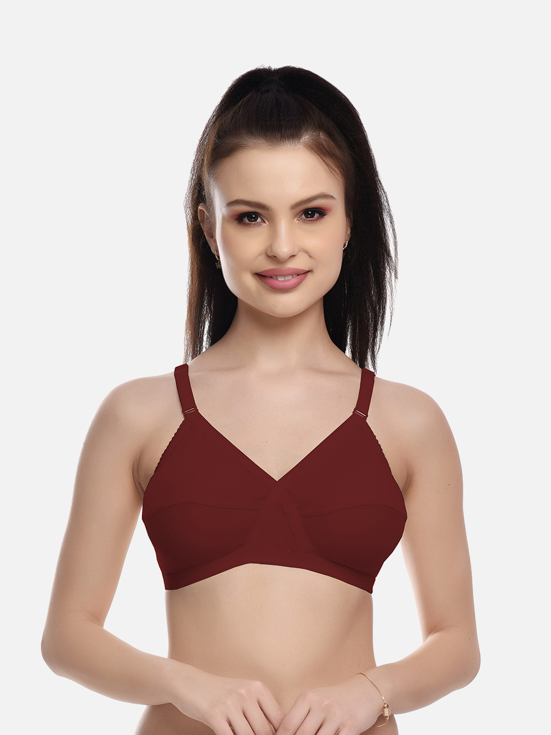 FIMS Maroon Cotton Blend Everyday Non-padded Bra MTR_Cross_Bra_Maroon_B