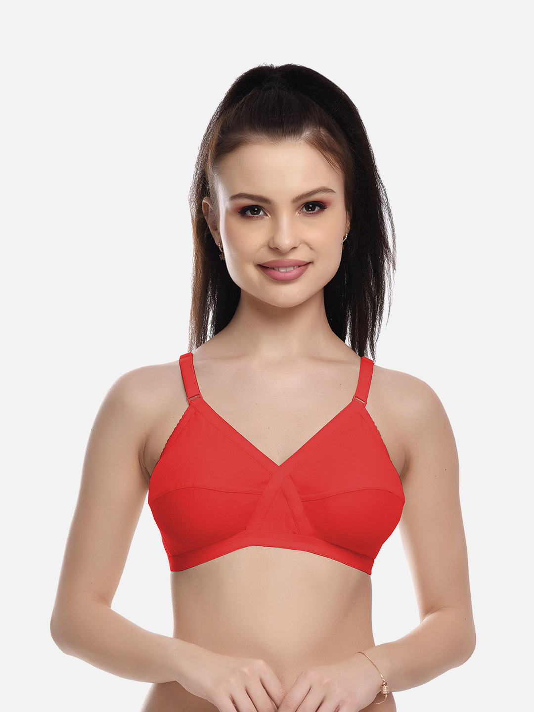 FIMS Red Cotton Blend Everyday Non-Padded Bra MTR_Cross_Bra_Red_B