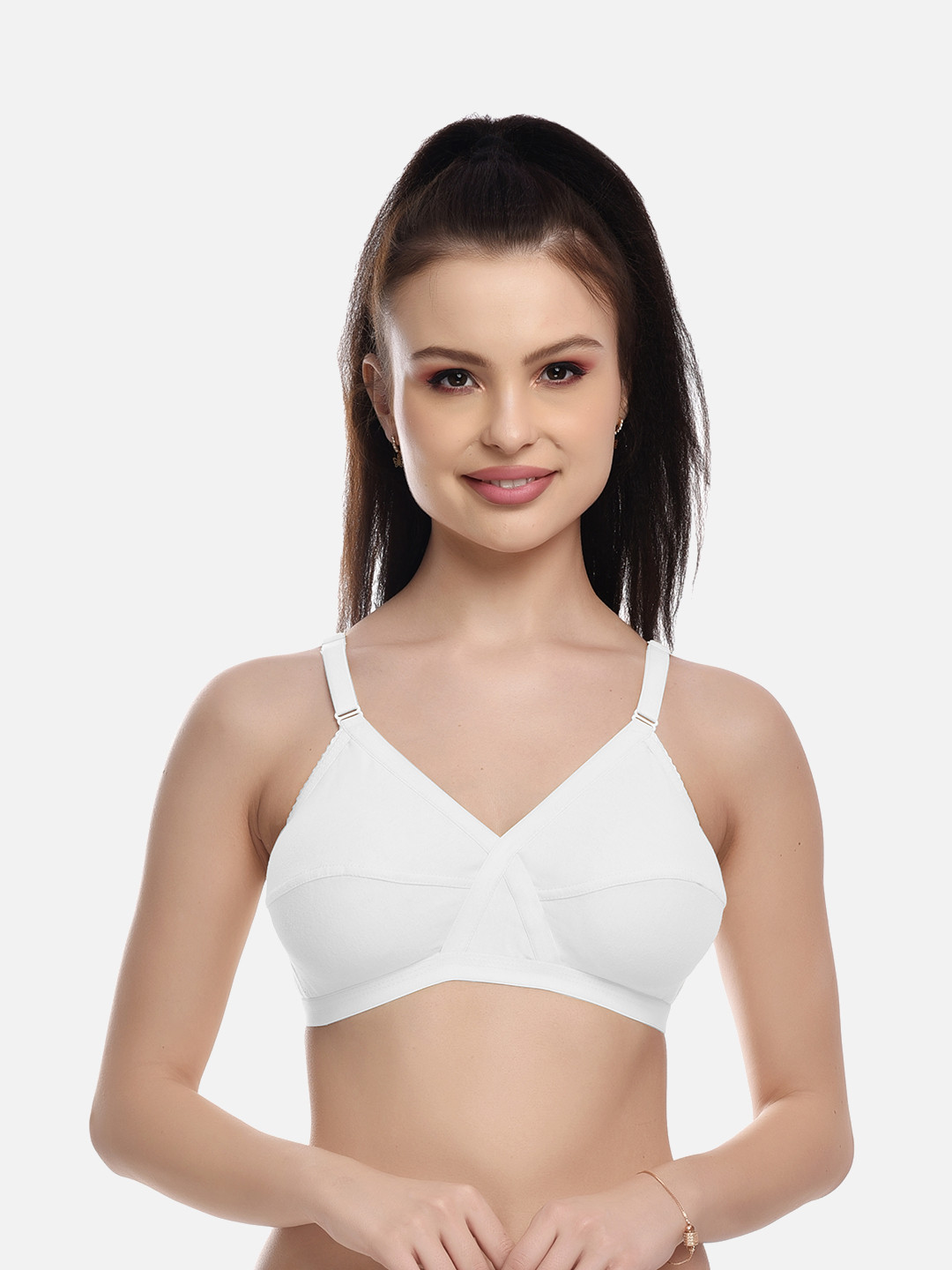 FIMS White Cotton Blend Everyday Non-Padded Bra MTR_Cross_Bra_White_B
