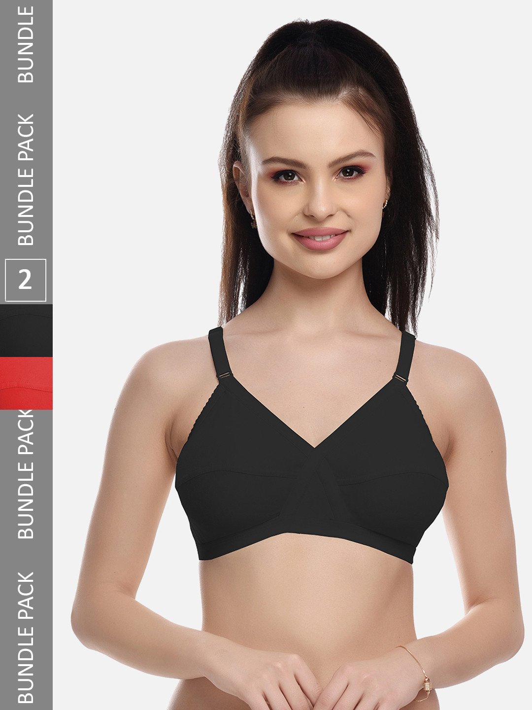 FIMS Black & Red Pack of 2 Cotton Blend Non-Padded Bras MTR_Cross_Bra_BlackRed_B