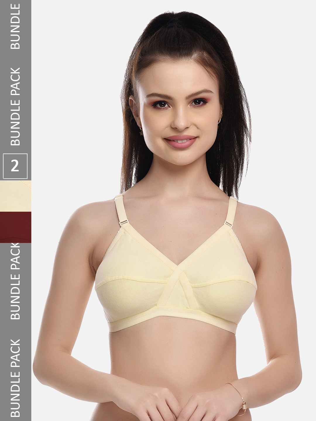 FIMS Beige & Maroon Pack of 2 Cotton Blend Non-Padded Bras MTR_Cross_Bra_BeigeMaroon_B