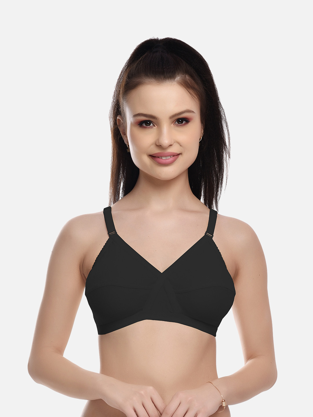 FIMS Black Cotton Blend Non-Padded Everyday Bra MTR_Cross_Bra_Black_B