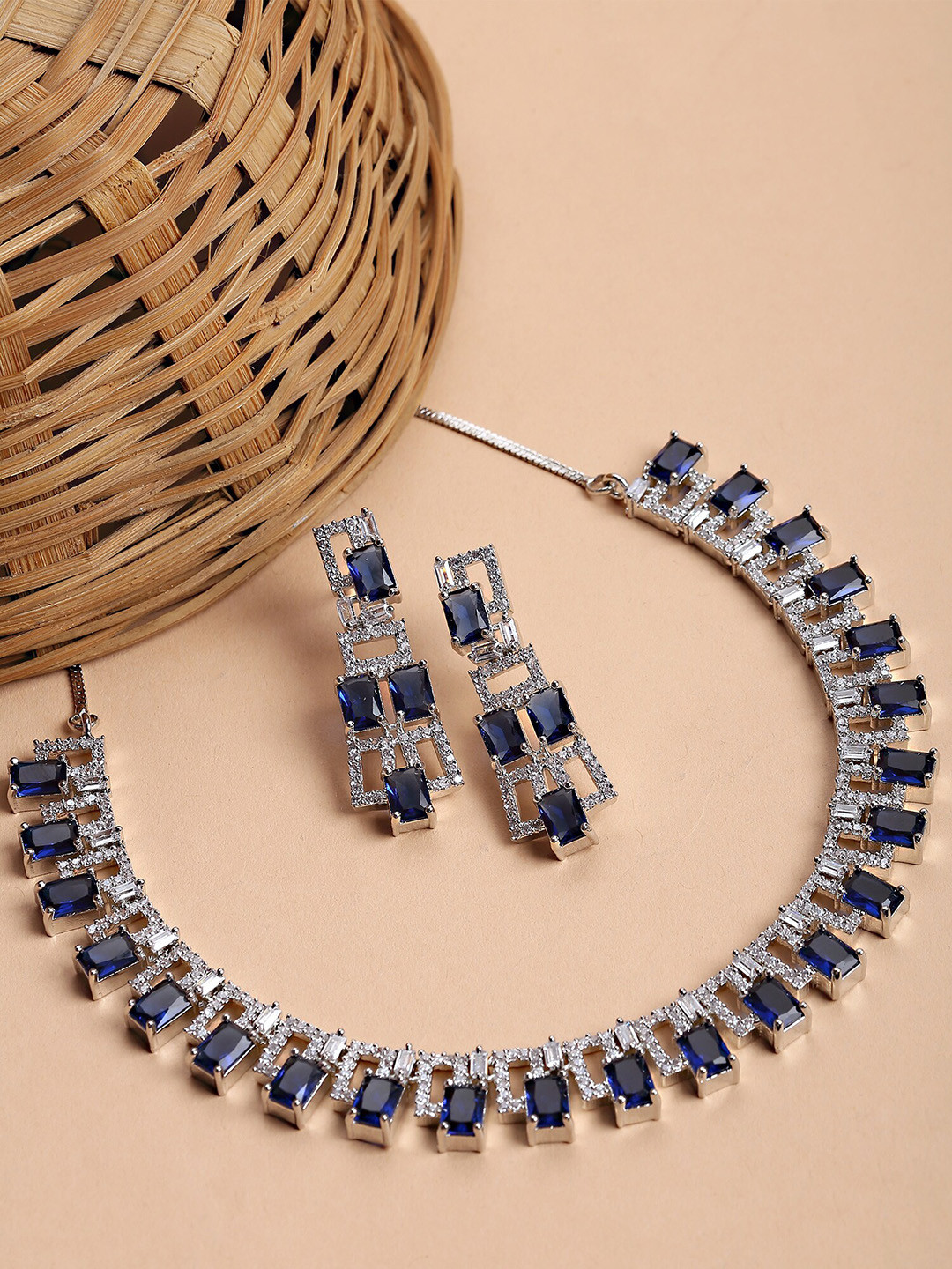 KARATCART Silver-Plated Silver-Colored  Cubic Zirconia  Jewellery Set