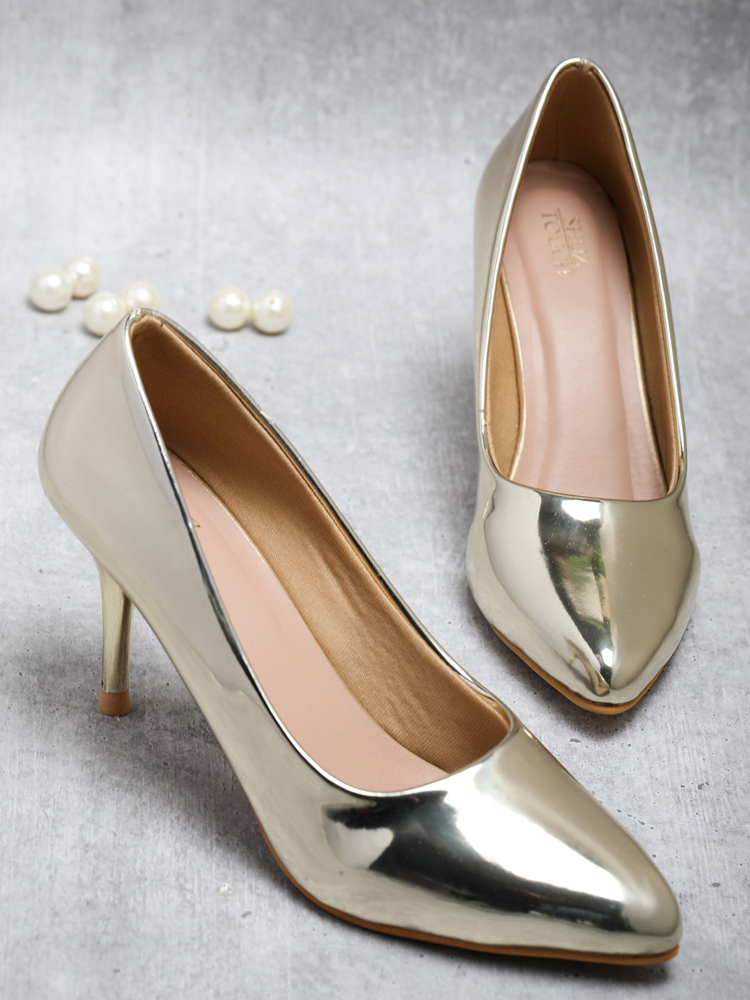 SHUZ TOUCH Women Gold-Toned Stiletto Pumps